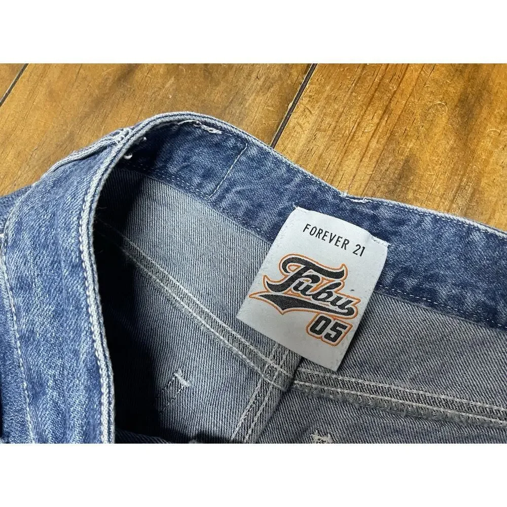 Forever 21 FUBU Denim Cargo Jeans Baggy Y2K Wide Leg Skater Womens Medium 28x31 - Picture 4 of 16